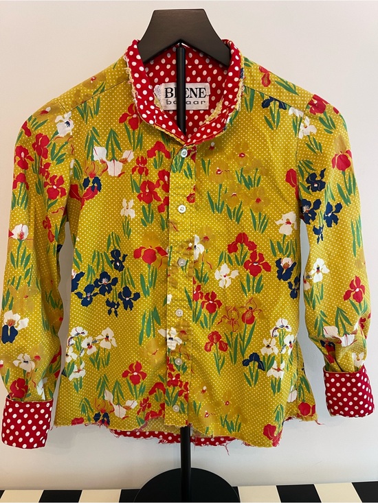 Geoffrey Beene Tops - Beene Bazar Vintage Y2K Mustard Yellow Floral Polka Dots Button-Up Shirt